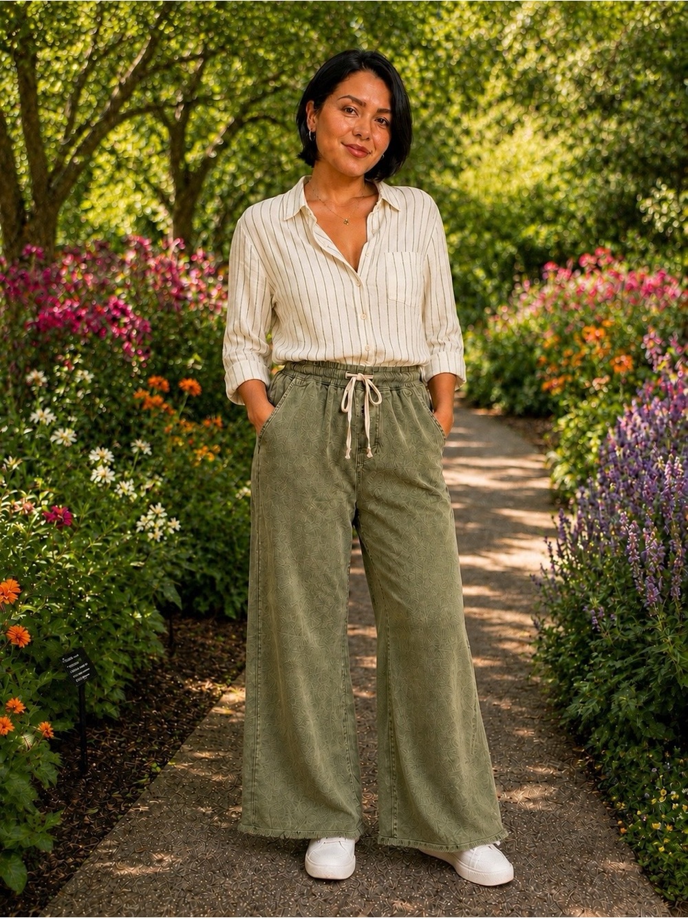 aerie olive green frayed-hem wide-leg pants